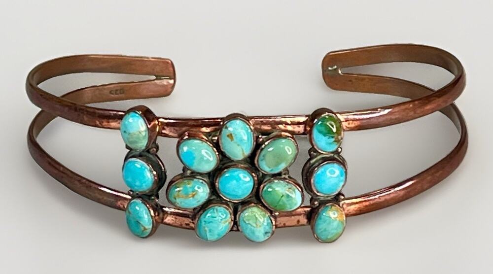 Kingman Turquoise Pure Copper Cluster Cuff Bracelet